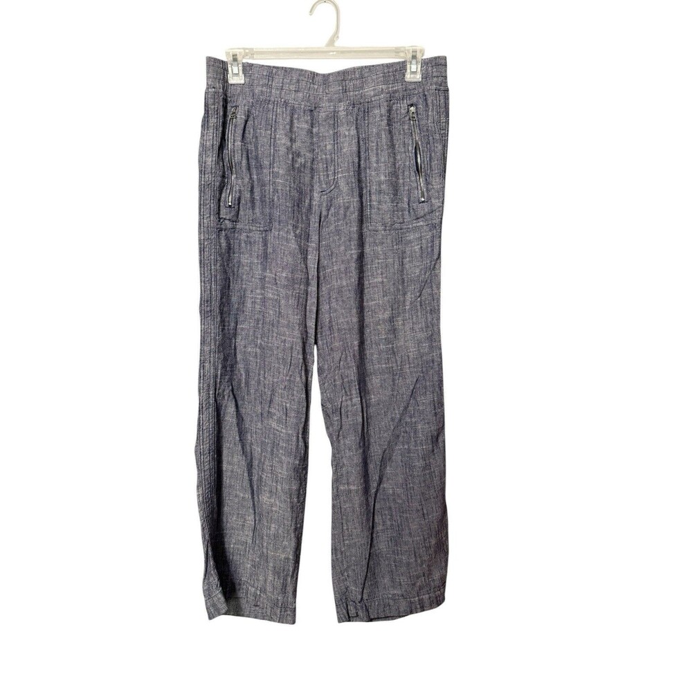 Violet & Roses Women's 14 Blue Linen Blend Pull On Pants Zip Pockets Wide Leg